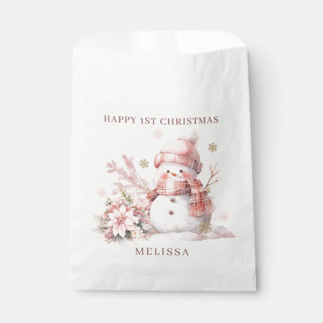 Sacolinha Rua Rosa Snowman Rapariga Bolsas de Natal (Frente)