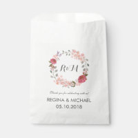 Rustic Floral Wreath Monograma Casamento Favor Bag