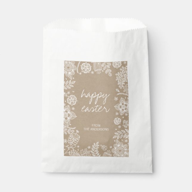 Sacolinha Rustic Kraft Floral Felz pascoa Favor Bolsas (Frente)