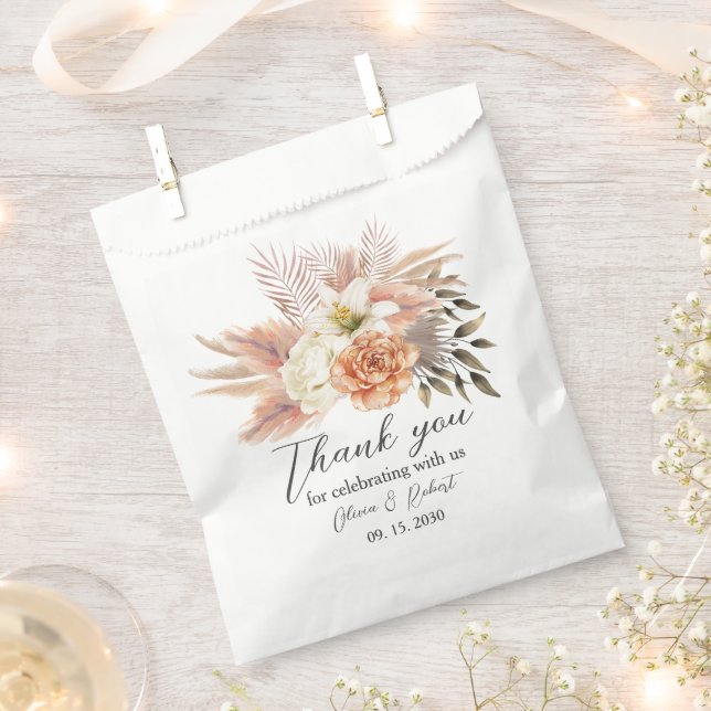 Sacolinha Rustic Peach Floral Wedding Favor Bag (Cortado)
