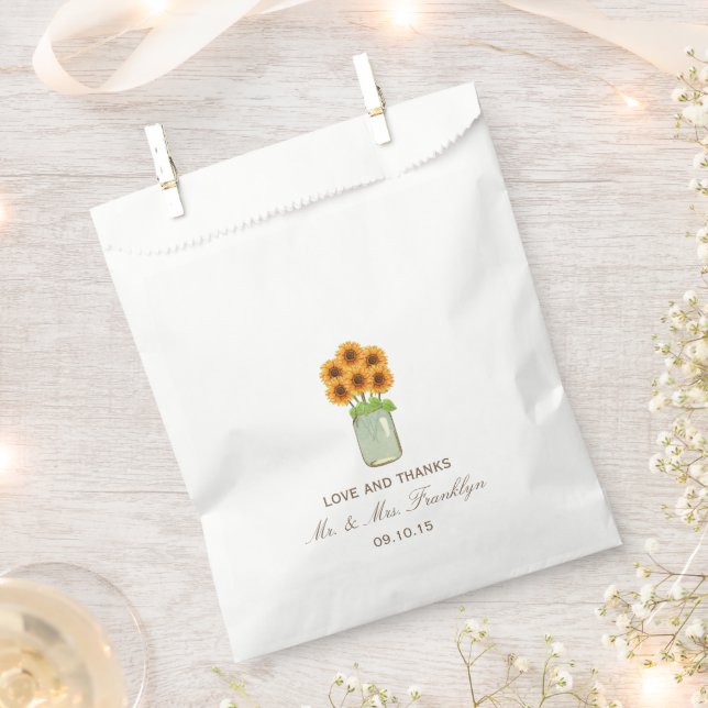 Sacolinha Rustic Sunflower Mason Jar Weding Favor Bag (Cortado)