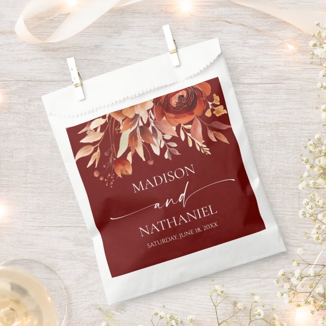 Sacolinha Rusty Burgundy Brown Floral Flower Casamento (Cortado)