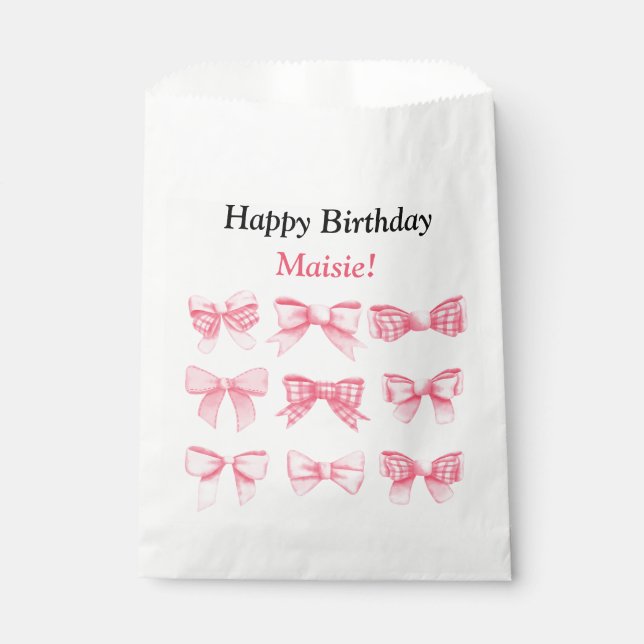 Sacolinha Saca de Presente de Aniversário com Laço Rosa Past (Frente)