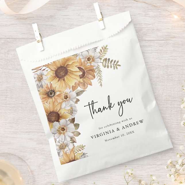 Sacolinha Sacas de Favor de Casamento de Girassol (Fall Sunflower Greenery Wedding Favor Bags by Painted Paperie
)