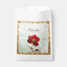 Saco de Favor com Flor Vermelha de Vidro Colorido