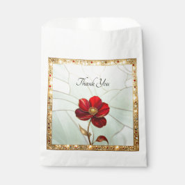 Sacolinha Saco de Favor com Flor Vermelha de Vidro Colorido
