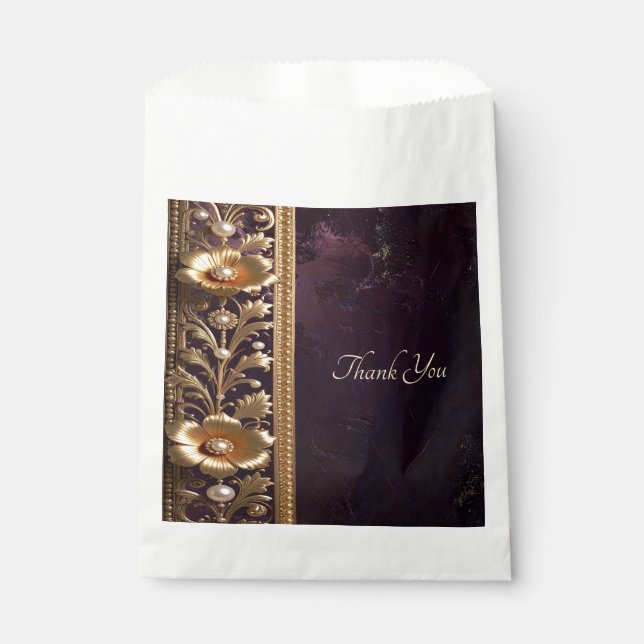 Sacolinha Saco de Favor com Ornamento Floral Dourado e Pérol (Frente)