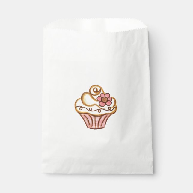 Sacolinha Saco de Favor da Padaria de Cupcake Rosa (Frente)