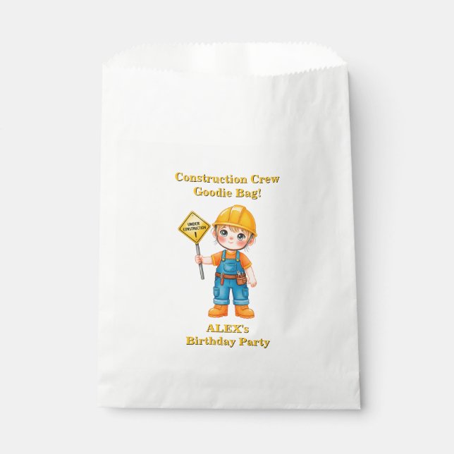 Sacolinha Saco de Favor de Aniversário de Construção Editáve (Frente)