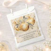 Saco de Favor de Casamento de Natal Bege Dourado