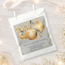 Saco de Favor de Casamento de Natal Cinza Dourado