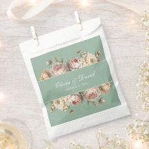 Saco de Favor de Casamento Jardim de Peônia Verde 