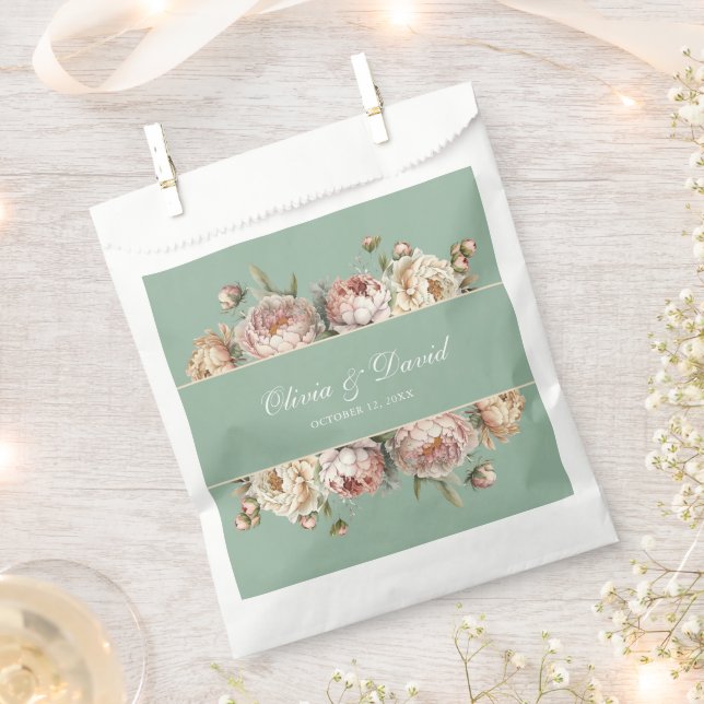 Sacolinha Saco de Favor de Casamento Jardim de Peônia Verde  (Cortado)
