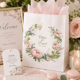 Sacolinha Saco de Favor de Casamento Rosa e Peônia Marfim