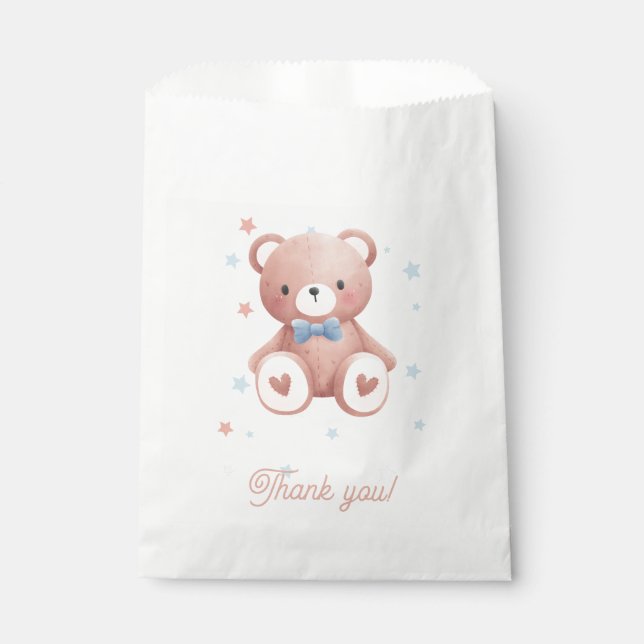 Sacolinha Saco de Favor de Chá de Bebê Menino Urso de Pelúci (Frente)