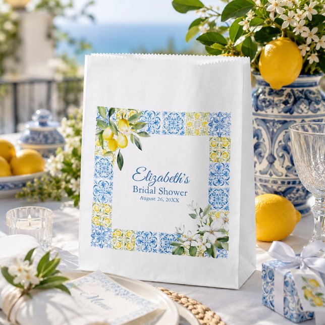 Sacolinha Saco de Favor de Chuveiro de Noiva Limão Mediterrâ (Mediterranean Lemon Bridal Shower Favor Bag)
