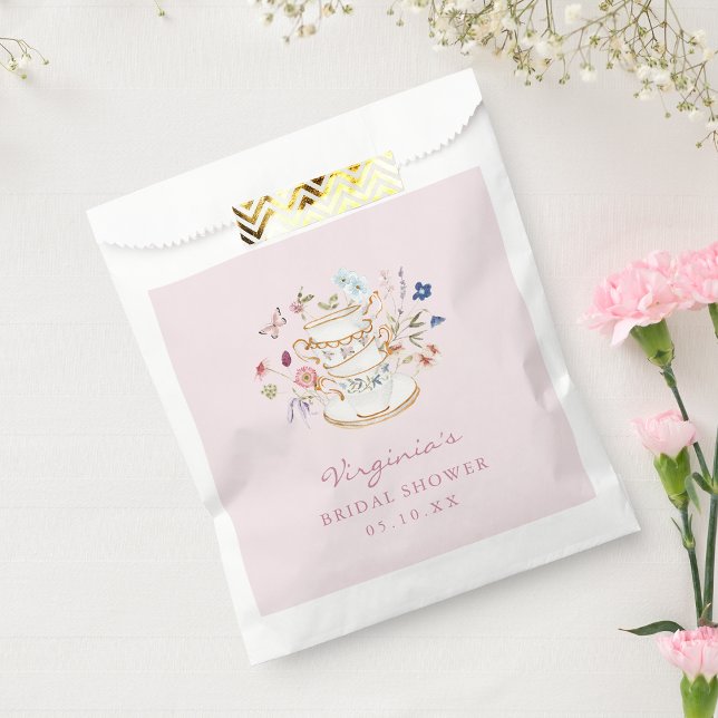 Sacolinha Saco de Favor de Festa de Chá Rosa (Floral Pink Tea Party Favor Bag with Butterfly by Painted Paperie
)