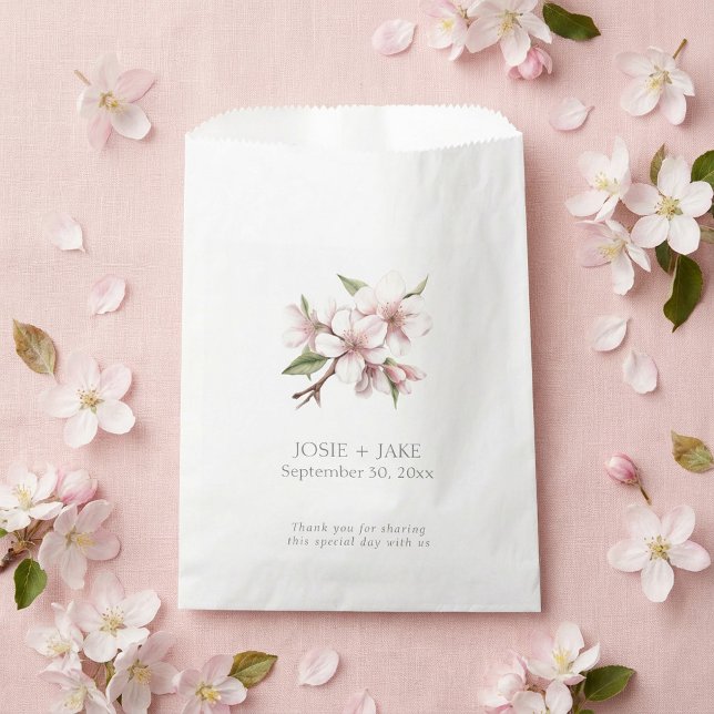 Sacolinha Saco de favor de flor de cerejeira rosa (Pink cherry blossom flower favor bag.)