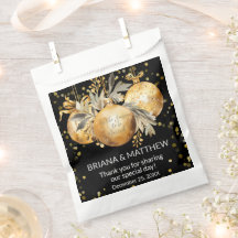 Saco de Favor de Natal Preto Dourado para Casament