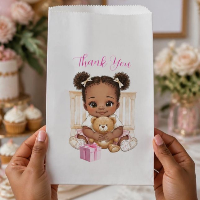 Sacolinha Saco de Favor de Obrigado para Menina Bebê Afro-Am (AI Generated Hands )