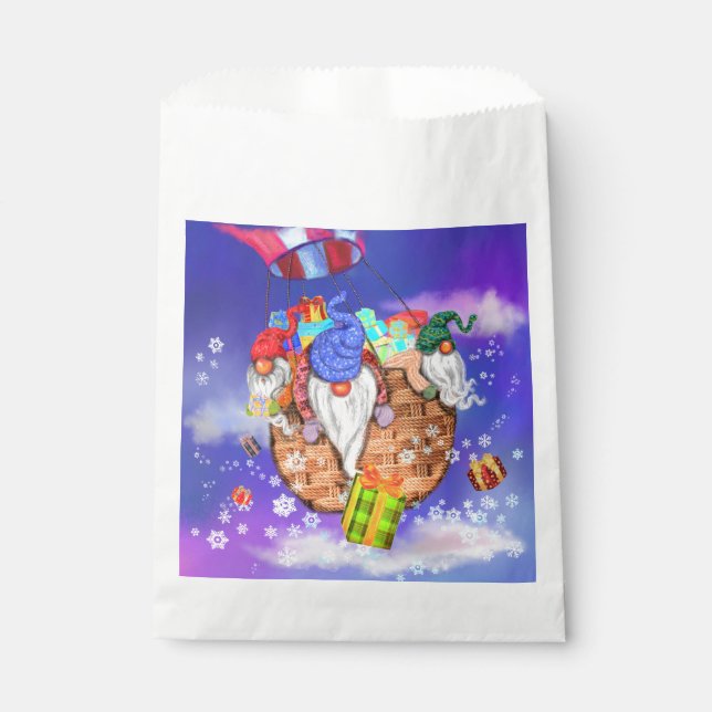 Sacolinha Saco de Favor de Presente de Natal Gnomo Voando Dá (Frente)