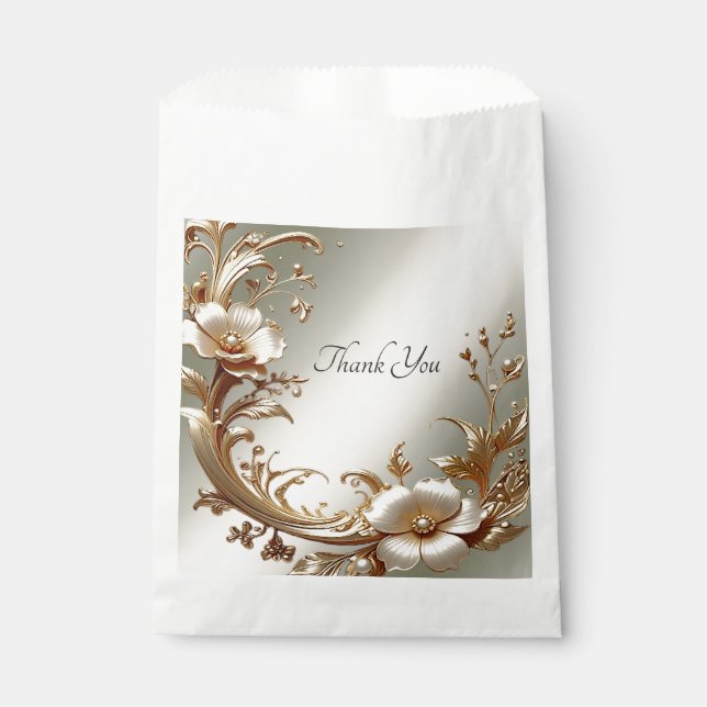 Sacolinha Saco de Favor Floral Dourado (Frente)