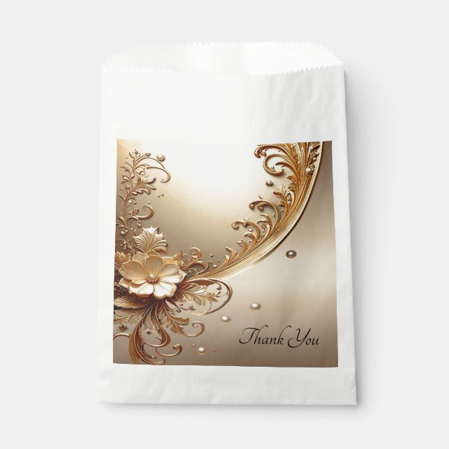 Sacolinha Saco de Favor Floral Dourado Ornamentado (Frente)
