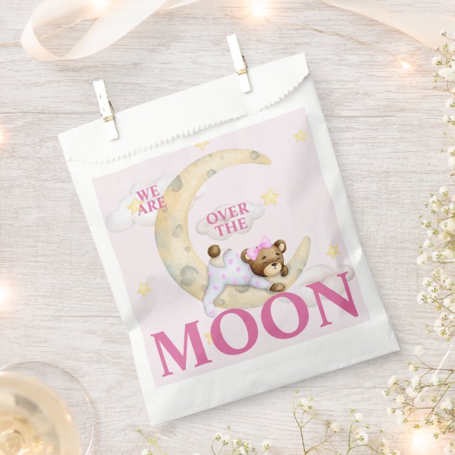 Sacolinha Saco de Favor para Chás de Bebê Menina na Lua (Cortado)