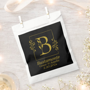 Sacolinha Saco de Favor Personalizado Black & Gold Botânico