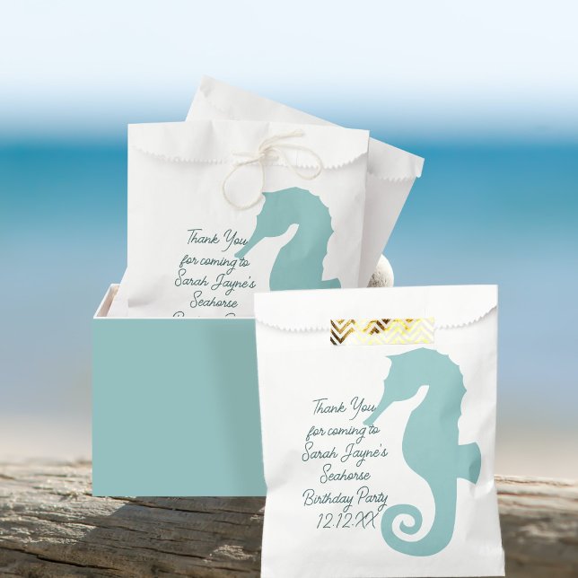 Sacolinha Saco de Favor Personalizado da Festa de aniversári (A cute seahorse favor bag with space for your thank you message)