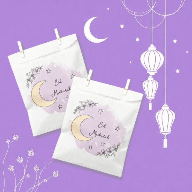 Sacolinha Saco de Favor Personalizado Lavanda Eid Mubarak (Criador carregado)