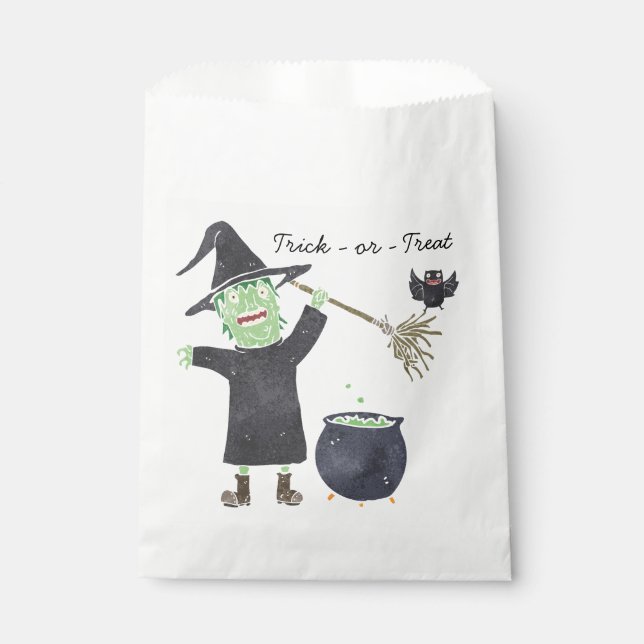 Sacolinha Saco de Favorito Divertido de Halloween com Bruxa  (Frente)