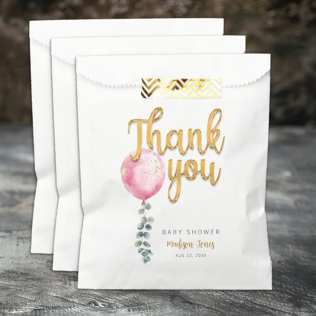 Sacolinha Saco de Favoritos do Chá de fraldas do Balão Rosa (Thank you favor bags)
