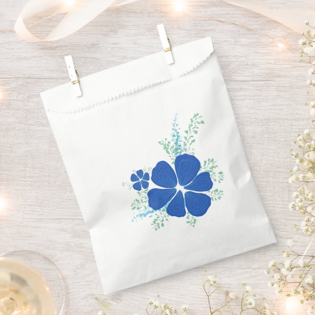 Sacolinha Saco de Presente de Boutique / Floral Azul Minimal (Cortado)