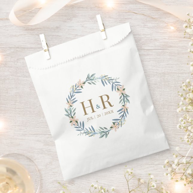 Sacolinha Saco de Presente de Casamento com Monograma Floral (Cortado)