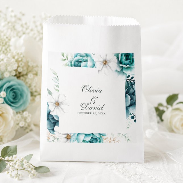 Sacolinha Saco de Presente de Casamento Flor Silvestre Azul- (Teal Wildflower Wedding Favor Gift Bag)