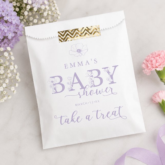Sacolinha Saco de Presente de Chuveiro de Bebê | Lavanda Flo (Lavender Baby Shower Favor Bag)