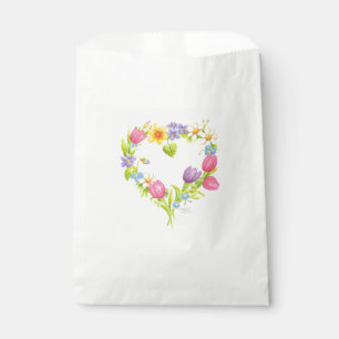 Sacolinha Sacos de Favor de Coroa de Coração Floral em Aquar