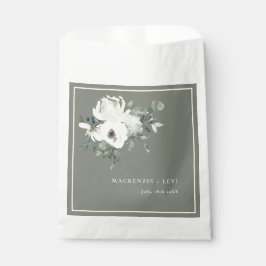 Sacolinha Sacos de Favor Floral Aguarela Verde Oliva Rústico