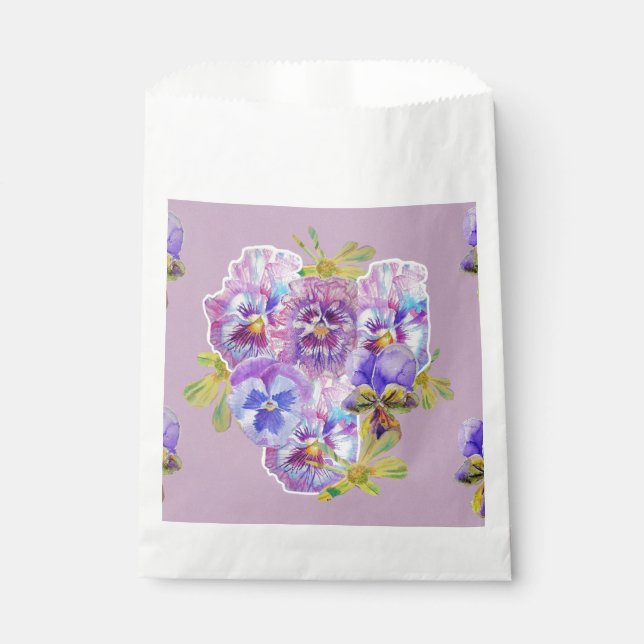 Sacolinha Sacos de favores de festa florais roxos de violeta (Frente)