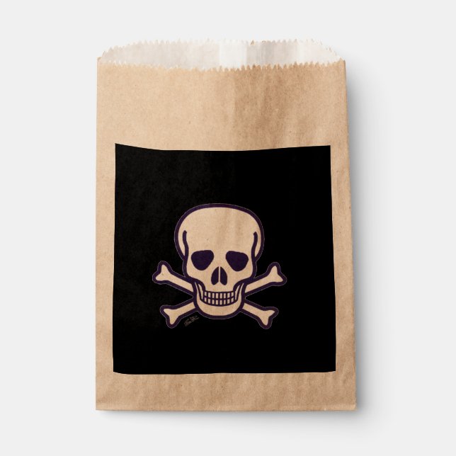 Sacolinha Sacos de presente kraft preto Caveira e Ossos (Frente)