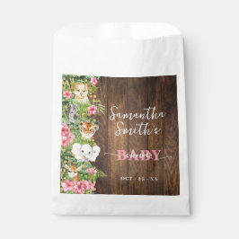 Sacolinha Safari Animals Pink Rustic Baby Shower Party