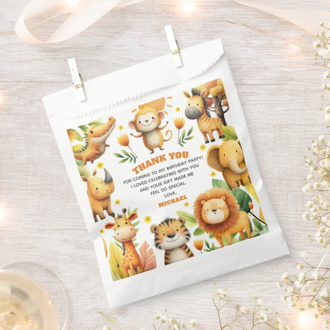 Sacolinha Safari Animals WILD ONE 1st Birthday Thank You (Cortado)