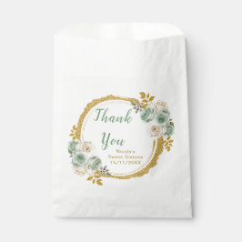 Sacolinha Sage Green and Gold Elegant Flowers Sweet Sixteen