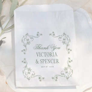 Sacolinha Sage Verde Casamento Floral Vintage Obrigado