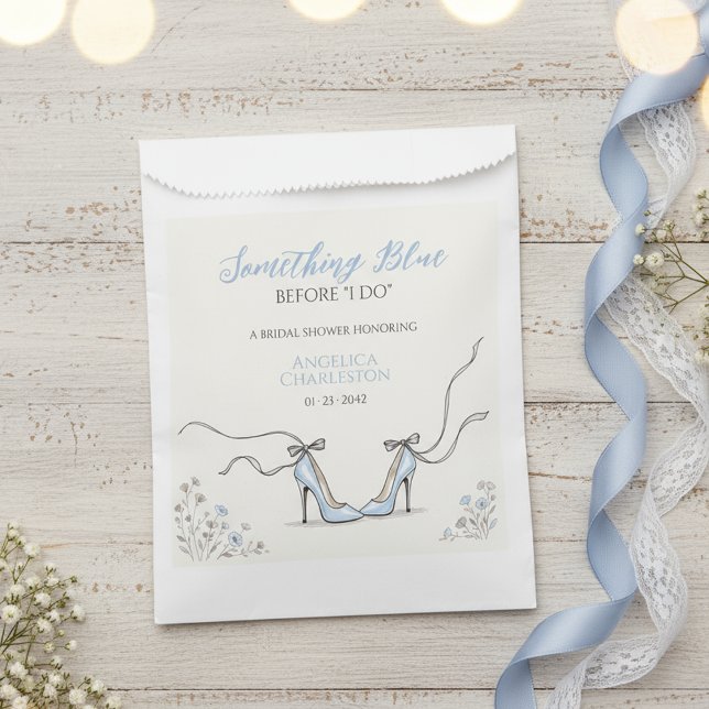 Sacolinha Saltos Azuis Lindos Pó Bridal Shower (Cute Powder Blue Heels Bridal Shower Favor Bag
)