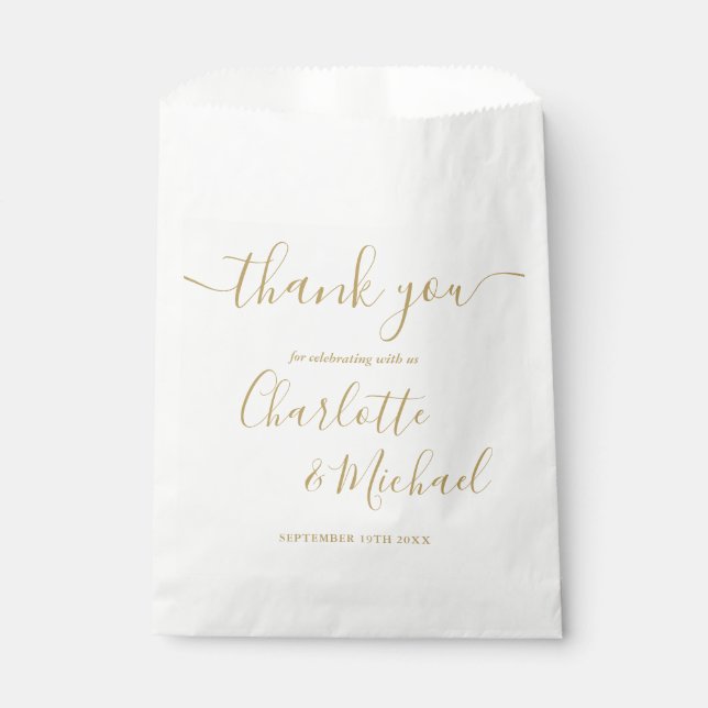 Sacolinha Script de Assinatura Casamento Obrigado Dourado (Frente)