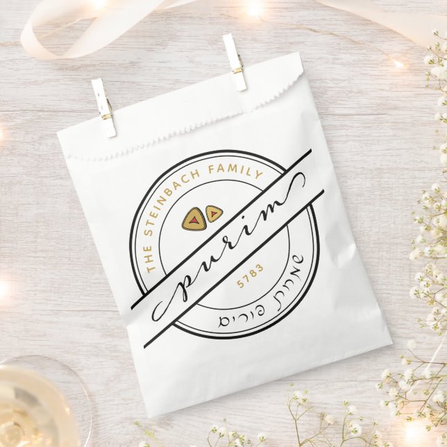 Sacolinha Script PURIM FELIZ com Hamentash Bag (Cortado)