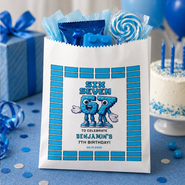 Sacolinha Seis Sete Meme 7º Aniversário | Engraçado e Tendên (Six Seven Meme 7th Birthday | Funny Trendy favor bag)