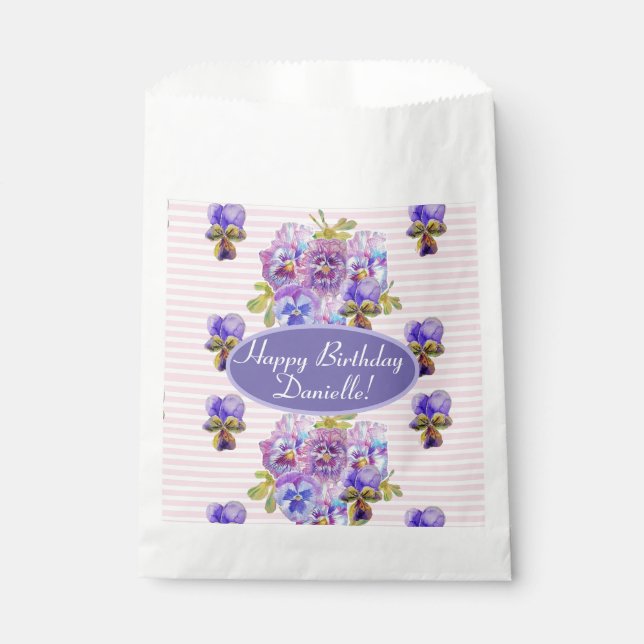 Sacolinha Shabby Pansy Floral Party Cake Favor Bag (Frente)